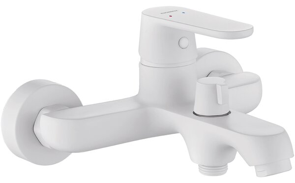 Kuchinox Dima, baterie pentru cada montată pe perete cu deviator de duș ceramic, alb mat, LAV-BQD_610D