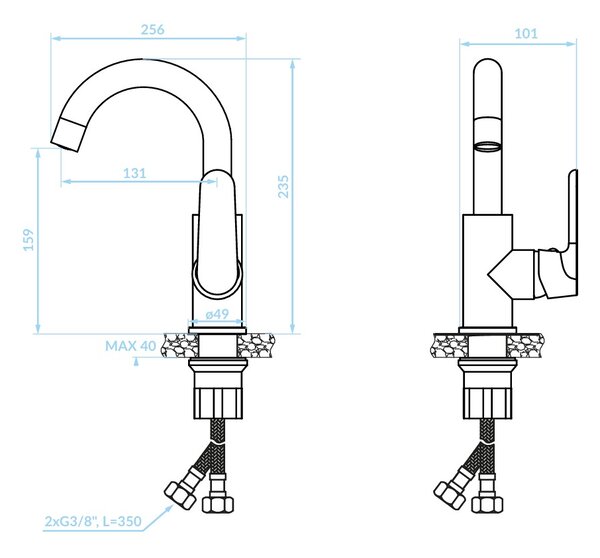 Kuchinox Dima, baterie pentru lavoar cu pipa pivotanta in forma de U, alb mat, LAV-BQD_628D