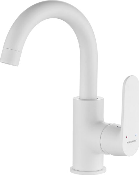 Kuchinox Dima, baterie pentru lavoar cu pipa pivotanta in forma de U, alb mat, LAV-BQD_628D