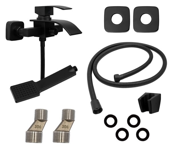 Gamma Elva, baterie pentru cada montată pe perete cu set de duș manual, negru mat, GMA-BEAW-BK