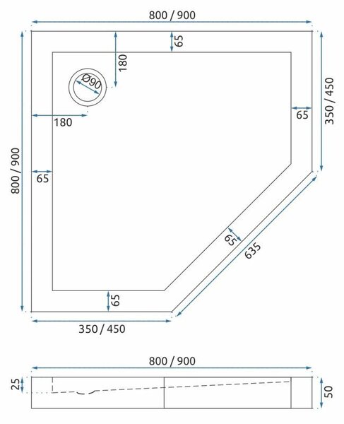 Rea Diamond, cabină de duș cu 5 unghiuri 90x90, sticlă transparentă de 6 mm, profil auriu mat, REA-K6506