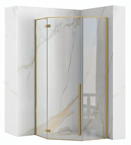 Rea Diamond, cabină de duș cu 5 unghiuri 90x90, sticlă transparentă de 6 mm, profil auriu mat, REA-K6506