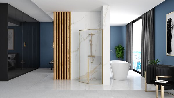 Rea Diamond, cabină de duș cu 5 unghiuri 90x90, sticlă transparentă de 6 mm, profil auriu mat, REA-K6506