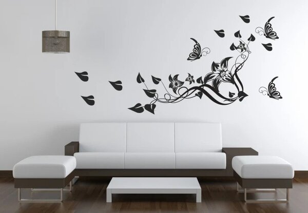 Autocolant de perete pentru interior cu flori, fluturi și frunze 50 x 100 cm