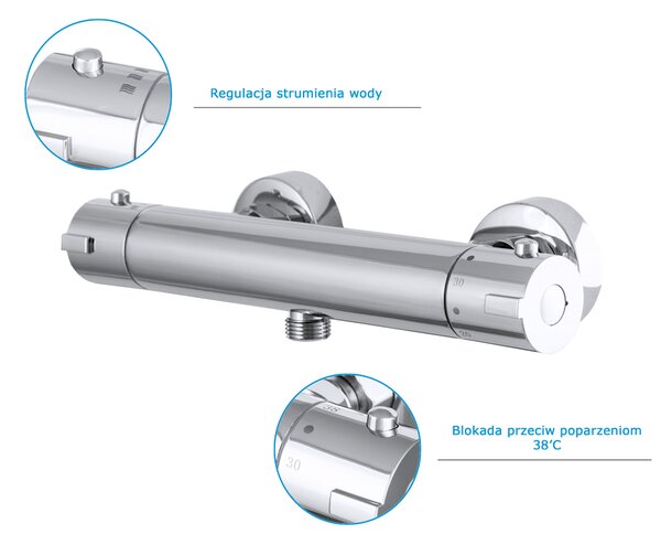 Gamma Termo, baterie termostatica de dus cu racord de dus de jos 1/2", crom, GMA-BTO-CH