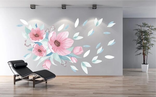 Autocolant de perete pentru interior buchet de flori roz 80 x 160 cm