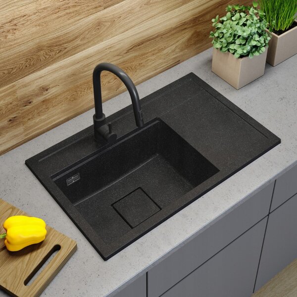 Gamma Quadro 8151, chiuvetă din granit cu 1 compartiment 800x500x220 mm, negru cu pete, GMA-ZLE000185