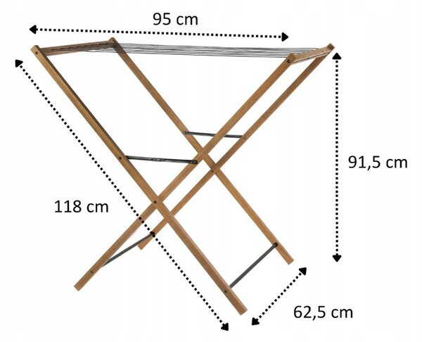 Linia Erga Aurora, uscător de rufe din lemn 95x62,5x90 cm, în picioare, maro-negru, ERG-SEP-1003SEPSULUNA