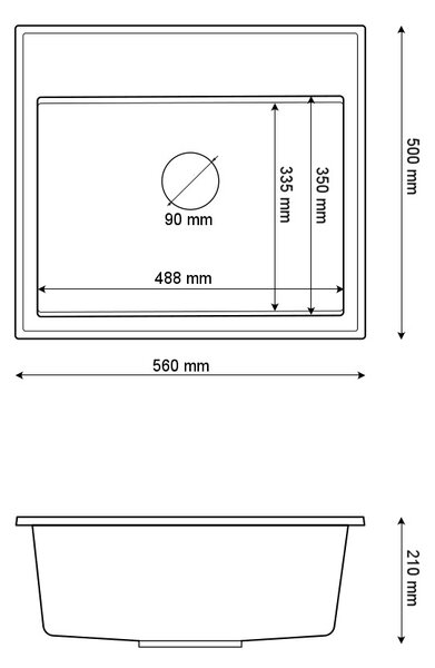 Gamma Modern 5055, chiuveta granit cu 1 compartiment 560x500x210 mm, gri, GMA-ZM-55-G
