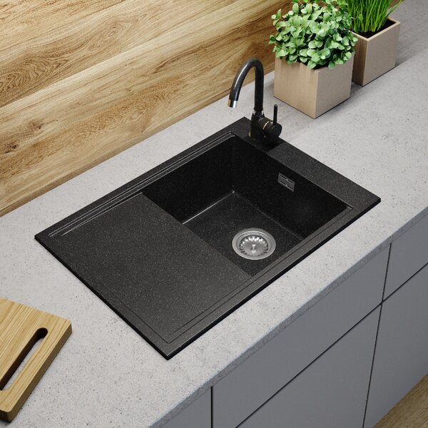 Gamma Design 7050, chiuvetă din granit cu 1 compartiment 700x480x205 mm, negru cu pete, GMA-ZLE000125