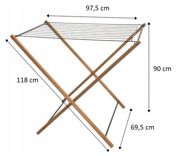 Erga Aurora Strong, uscător de rufe din lemn 97,5x69,5x90 cm, în picioare, maro-negru, ERG-SEP-1002SEPSULUNA
