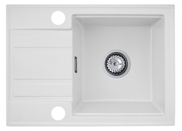 Gamma Modern 6040, chiuvetă din granit cu 1 vas 580x420x185 mm cu scurgere scurtă, alb, GMA-ZM-6040-WH