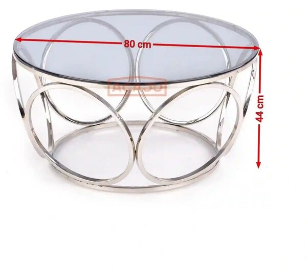 Masuta cafea VENUS argintiu/transparent, sticla/otel, 80x44 cm
