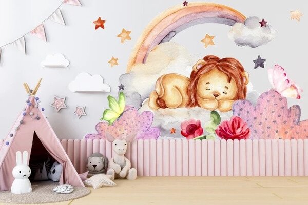 Autocolant de perete pentru copii cu un leu adormit 60 x 120 cm