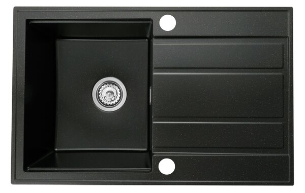 Gamma Modern 6040, chiuvetă din granit cu 1 vas 580x420x185 mm cu scurgere scurtă, negru cu puncte aurii, GMA-ZM-6040-GD
