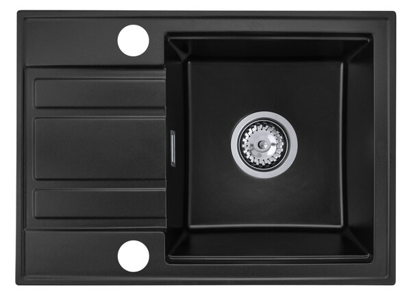 Gamma Modern 6040, chiuvetă din granit cu 1 vas 580x420x185 mm cu scurgere scurtă, negru, GMA-ZM-6040-BK