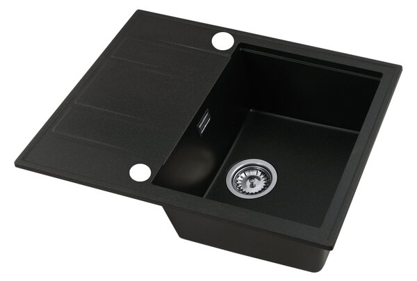 Gamma Modern 6550, chiuvetă din granit cu 1 vas 650x500x210 mm cu scurgere scurtă, neagră cu puncte aurii, GMA-ZLE000093