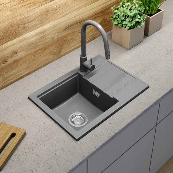 Gamma Modern 6040, chiuvetă din granit cu 1 vas 580x420x185 mm cu scurgere scurtă, gri, GMA-ZM-6040-G
