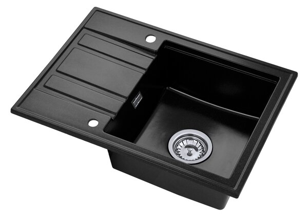 Gamma Modern 6040, chiuvetă din granit cu 1 vas 580x420x185 mm cu scurgere scurtă, pete negru, GMA-ZM-6040-BP