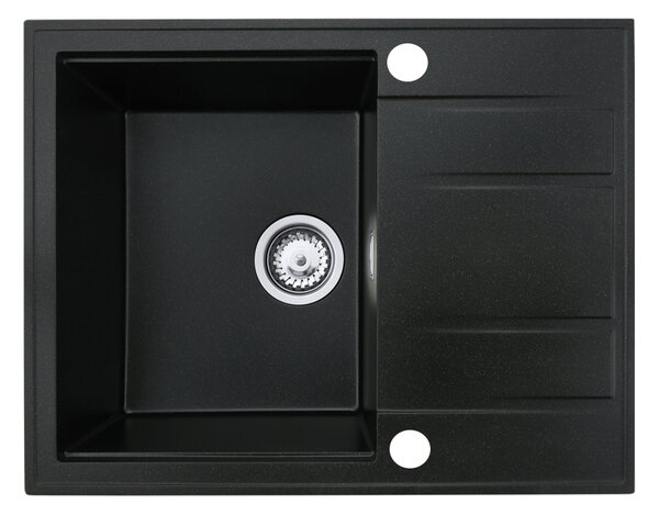 Gamma Modern 6550, chiuvetă din granit cu 1 vas 650x500x210 mm cu scurgere scurtă, neagră cu puncte aurii, GMA-ZLE000093