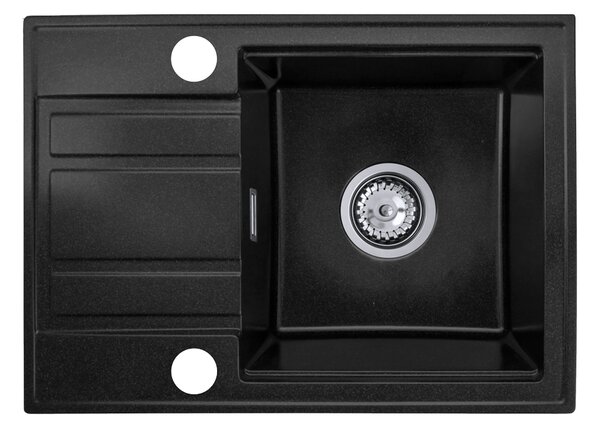 Gamma Modern 6040, chiuvetă din granit cu 1 vas 580x420x185 mm cu scurgere scurtă, pete negru, GMA-ZM-6040-BP