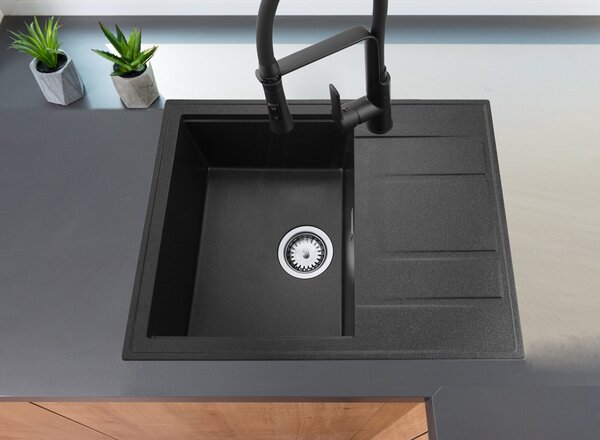 Gamma Modern 6550, chiuvetă din granit cu 1 vas, 650x500x210 mm, cu scurgere scurtă, pete negre, GMA-ZLE000090