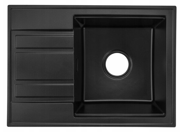 Gamma Modern 6040, chiuvetă din granit cu 1 vas 580x420x185 mm cu scurgere scurtă, negru, GMA-ZM-6040-BK