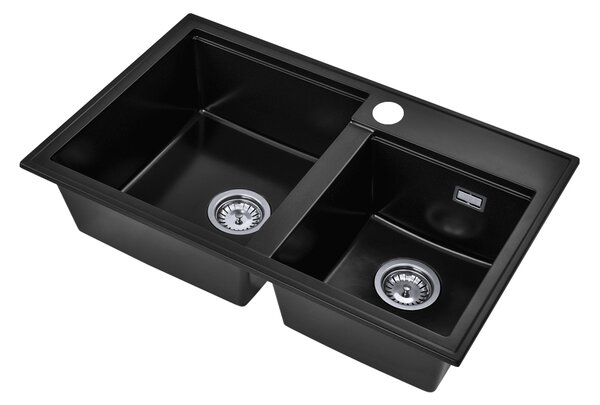 Gamma Modern 8020, chiuvetă din granit cu 2 compartimente 795x495x210 mm, negru, GMA-ZLE000026