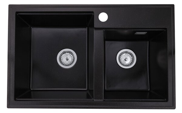 Gamma Modern 8020, chiuvetă din granit cu 2 compartimente 795x495x210 mm, negru cu puncte aurii, GMA-ZLE000033