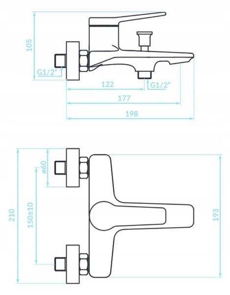 Kuchinox Alanis, baterie pentru cada de perete 150 mm, negru-auriu lucios, LAV-BQI_710G