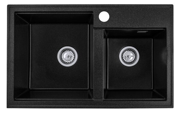 Gamma Modern 8020, chiuvetă din granit cu 2 compartimente 795x495x210 mm, negru cu pete, GMA-ZLE000025