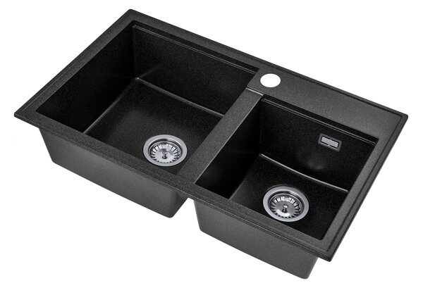 Gamma Modern 8020, chiuvetă din granit cu 2 compartimente 795x495x210 mm, negru cu pete, GMA-ZLE000025