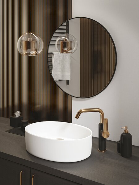 Kuchinox Alanis, baterie lavoar cu pipa în formă de L, h-235, negru-auriu lucios, LAV-BQI_725G