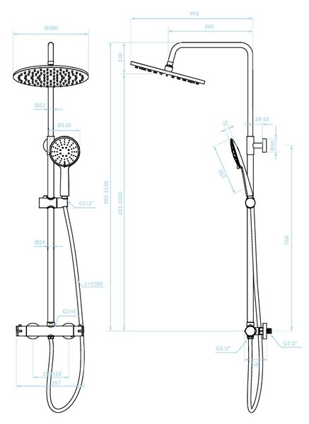 Kuchinox Boro, set de dus cu baterie termostatica, negru mat, LAV-PKB_70TD
