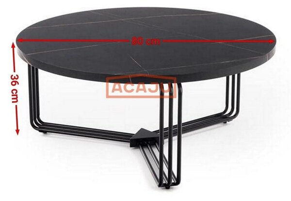 Masuta cafea ANTICA, negru cu efect de marmura/negru, 80x80x36 cm