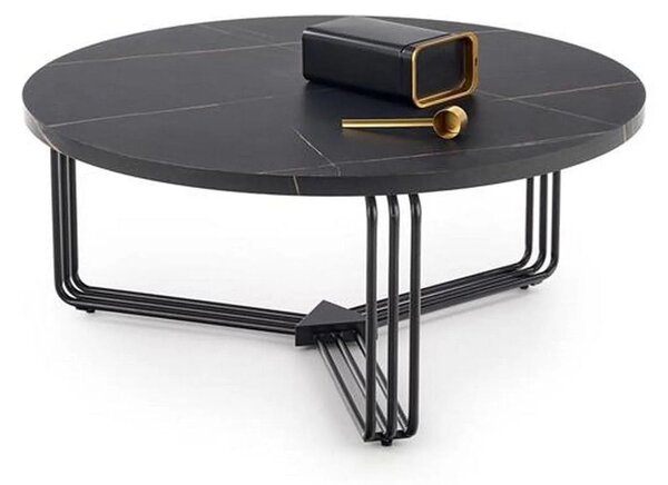 Masuta cafea ANTICA, negru cu efect de marmura/negru, 80x80x36 cm
