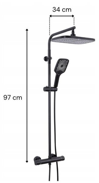 Erga Sami, set de duș cu baterie termostatică, duș deasupra capului și de mână, negru mat, ERG-YKA-BP.SAMI-THERM-30-BLK