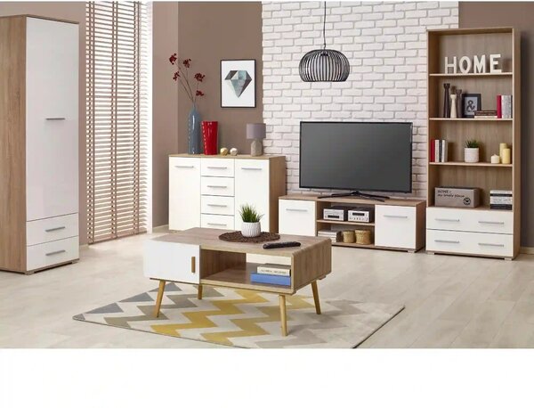 Comoda LIMA KM4, alb/stejar sonoma, PAL, 116x40x82 cm