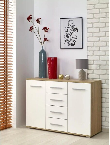 Comoda LIMA KM4, alb/stejar sonoma, PAL, 116x40x82 cm