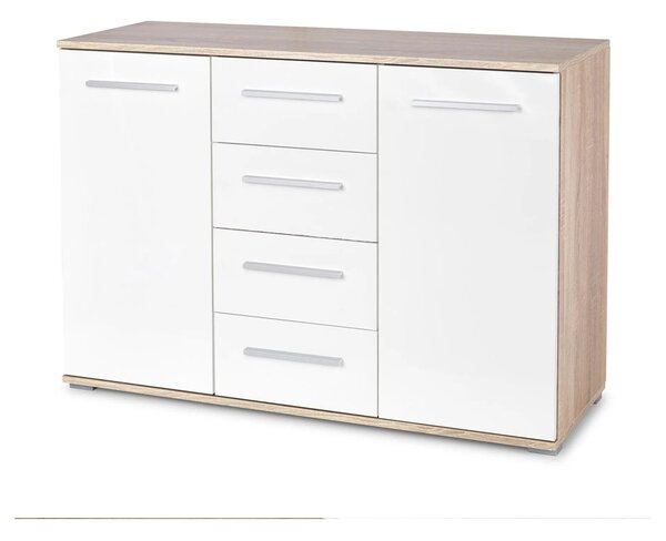 Comoda LIMA KM4, alb/stejar sonoma, PAL, 116x40x82 cm