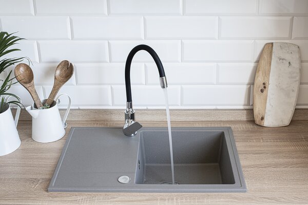 Kuchinox Hunter, chiuvetă din granit cu 1 compartiment 670x440x180mm, gri, LAV-SBU_511T