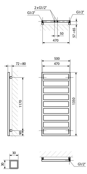 Sapho Sapho, calorifer GIANLUCA 500x1350mm, negru mat, GL135B