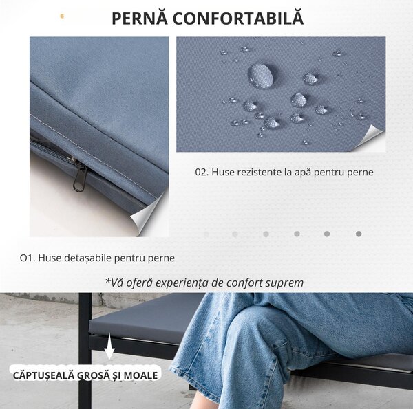Outsunny Set Mobilier de Grădină din Ratan din 2 Scaune cu Brațe pentru Terasă, Bancă și Masă de Cafea, 80x42x37 cm, Negru | Aosom Romania