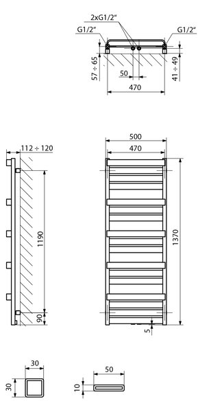 Sapho Sapho, radiator MARILENA 500x1370mm, negru mat, MR137B