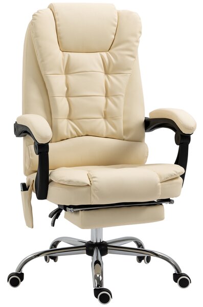 Vinsetto Fotoliu Pivotant și Ergonomic cu Masaj, Înălțime Reglabilă, 6 Puncte de Vibrație, 65x160x104 cm, Crem | Aosom Romania