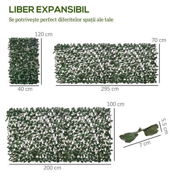 Outsunny Gard Artificial Extensibil cu 2 Secțiuni din Poliester și Ratan, 200x100 cm, Verde | Aosom Romania