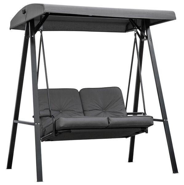 Outsunny Balansoar de Grădină 2 Locuri cu Acoperiș Reglabil și Perne, 144x117x173 cm, Gri Închis | Aosom Romania