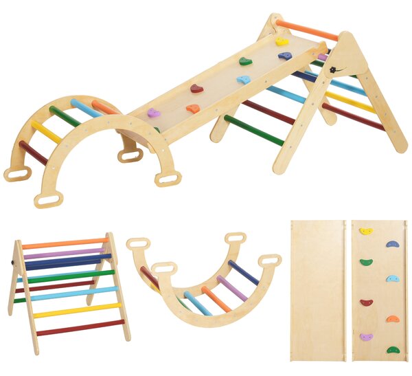 AIYAPLAY Set de Cățărat pentru Copii 5 în 1 cu Triunghi, Arcadă și Rampă, Perfect pentru Copii, 178x64,5x63 cm, Multicolor | Aosom Romania