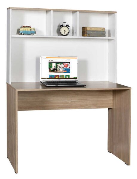 Birou Adore Base cu biblioteca, Alb - Stejar, 110x149x52 cm