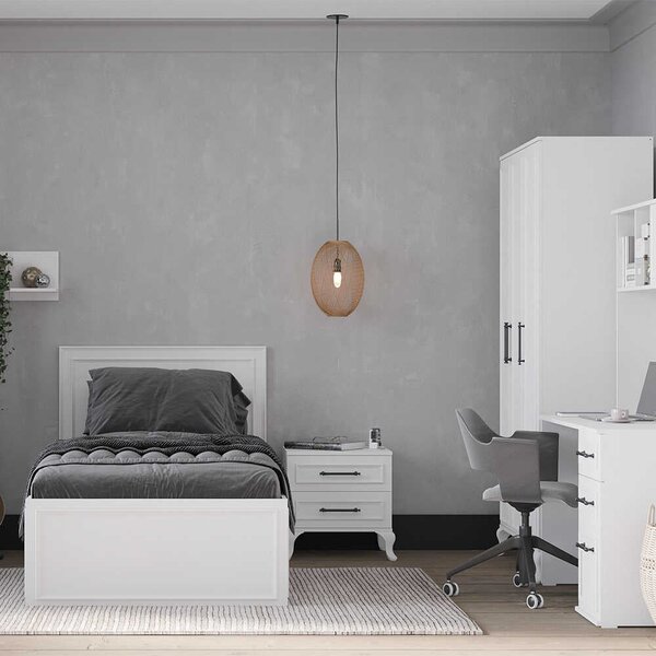 Pat de o persoana Adore Country cu loc de depozitare, Alb, 105x105x205 cm